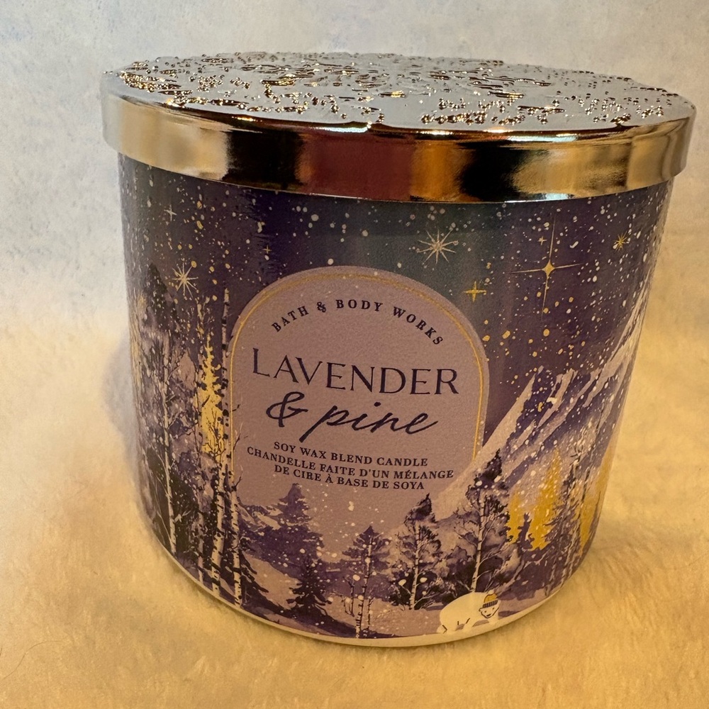 Bath & Body Works Lavender & Pine Candle - Blue and Gold